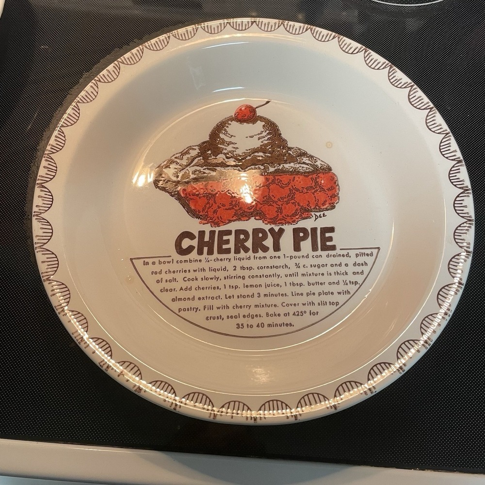 Vintage Ceramic Cherry Pie Recipe Plate: 1980s Kitchen Decor